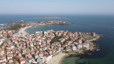 Bulgaristan 'ın Burgaz Bölgesi Sozopol ve Harmanite Plajı' nın hava manzarası