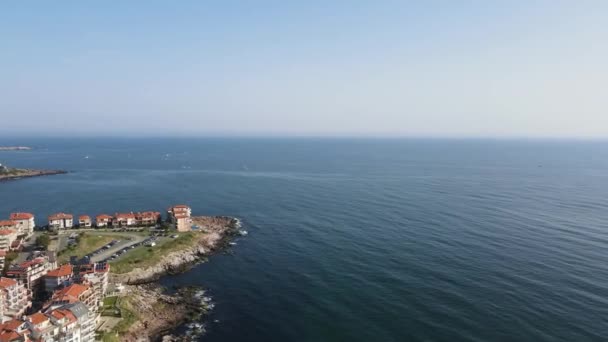 Vista Aérea Ciudad Sozopol Playa Harmanite Región Burgas Bulgaria — Vídeos de Stock