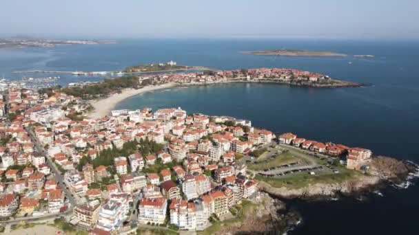Vista Aérea Cidade Sozopol Harmanite Beach Região Burgas Bulgária — Vídeo de Stock