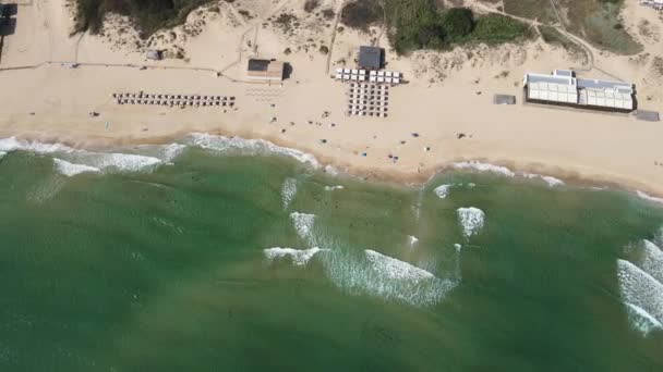 ブルガリア ブルガリア ソゾプール近郊のスモキンヤビーチの空中写真 — ストック動画