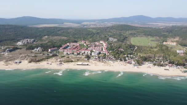 Luchtfoto Van Smokinya Beach Bij Sozopol Burgas Bulgarije — Stockvideo