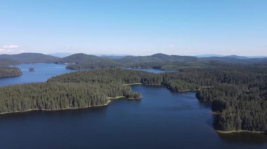 Aerial Summer view of Shiroka polyana (Wide meadow) Reservoir, Pazardzhik Region, Bulgaria