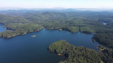 Aerial Summer view of Shiroka polyana (Wide meadow) Reservoir, Pazardzhik Region, Bulgaria