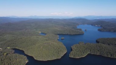 Aerial Summer view of Shiroka polyana (Wide meadow) Reservoir, Pazardzhik Region, Bulgaria