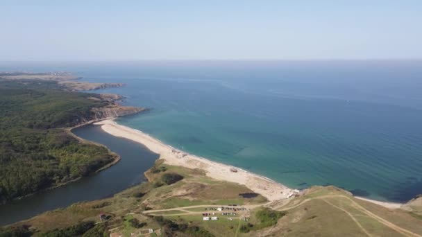 Vista Aérea Praia Foz Rio Veleka Aldeia Sinemorets Região Burgas — Vídeo de Stock