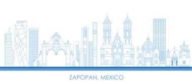Zapopan, Meksika 'nın Skyline ana hatları - vektör illüstrasyonu