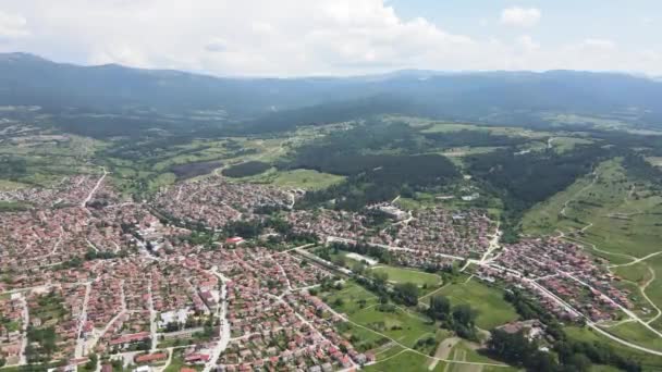 Aerial Spring View Historical Town Strelcha Pazardzhik Region Bulgaria — Stock Video