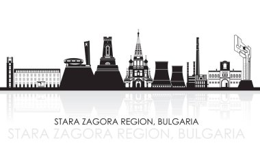 Bulgaristan 'ın Stara Zagora Bölgesi Siluet Skyline panoraması