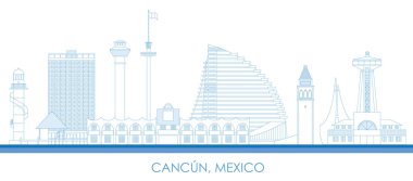 Meksika, Cancun şehrinin Skyline ana hatları - vektör illüstrasyonu