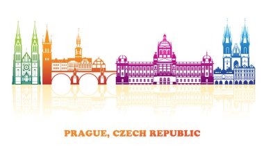 Çek Cumhuriyeti Prag şehrinin renkli Skyline panoraması - vektör illüstrasyonu