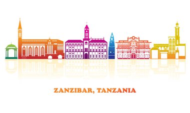 Tanzanya, Zanzibar 'ın renkli Skyline panoraması - vektör illüstrasyonu