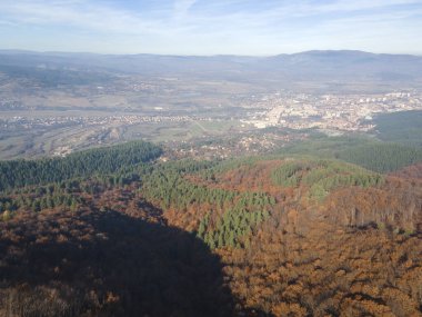 Bulgaristan 'ın Kyustendil bölgesindeki Bogoslov köyü yakınlarındaki Eski Sequoia ormanlarının hava manzarası