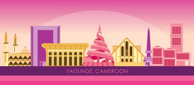 Yaound, Kamerun 'un Sunset Skyline panoraması - vektör illüstrasyonu
