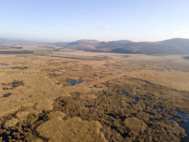 Bulgaristan 'ın Sofya bölgesindeki Dragoman bataklığının havadan sonbahar manzarası