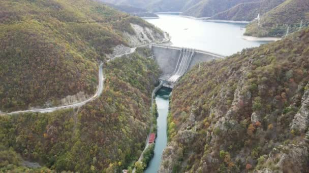 Flygfoto Hösten Syn Vacha Antonivanovtsi Reservoir Rhodope Bergen Plovdiv Region — Stockvideo