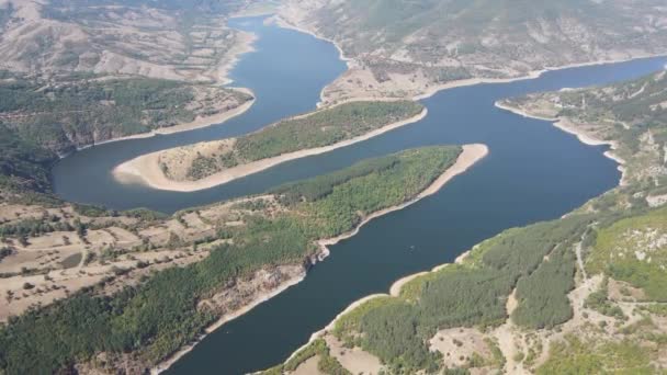 Amazing Aerial View Kardzhali Reservoir Arda River Meander Bulgaria — Stok Video