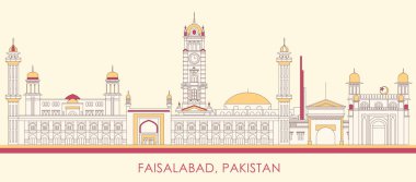 Pakistan 'ın Faisalabad şehrinin Skyline karikatürü - vektör illüstrasyonu