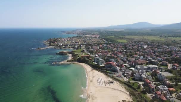 Letecký Pohled Pobřeží Černého Moře Vesnice Lozenets Burgas Region Bulharsko — Stock video