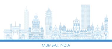 Hindistan, Mumbai şehrinin Skyline ana hatları - vektör illüstrasyon