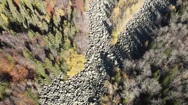 Letecký Podzimní Pohled Řeku Stone Známý Jako Zlatnite Mostove Zlaté — Stock video