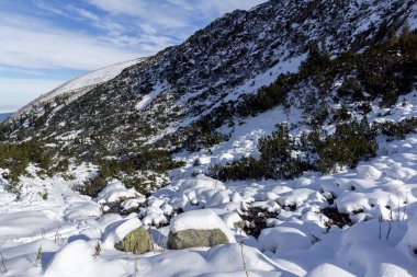 Bulgaristan 'ın Malyovitsa zirvesi yakınlarındaki Rila Dağı' nın şaşırtıcı kış manzarası