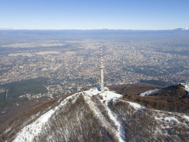 Vitosha Dağı 'nın hava kışı manzarası, Sofya Şehri, Bulgaristan