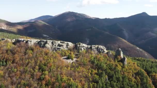 Aerial Autumn View Belintash Ancient Sanctuary Dedicated God Sabazios Rhodope — Stock Video