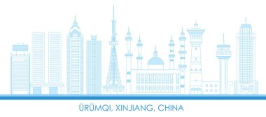 Urumqi, Xinjiang, Çin 'in Skyline ana hatları - vektör illüstrasyonu