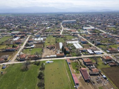 Bulgaristan 'ın Filibe Bölgesi' nin Tsalapitsa köyü yakınlarındaki Yukarı Trakya Ovası 'nın hava manzarası