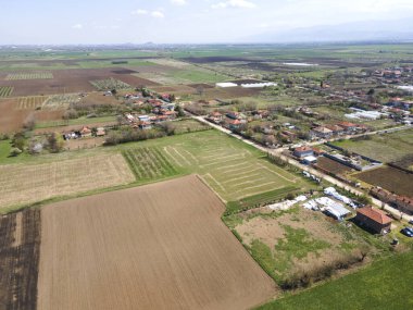 Bulgaristan 'ın Filibe Bölgesi' nin Tsalapitsa köyü yakınlarındaki Yukarı Trakya Ovası 'nın hava manzarası