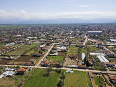 Bulgaristan 'ın Filibe Bölgesi' nin Tsalapitsa köyü yakınlarındaki Yukarı Trakya Ovası 'nın hava manzarası