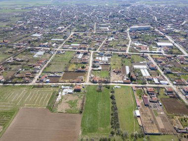 Bulgaristan 'ın Filibe Bölgesi' nin Tsalapitsa köyü yakınlarındaki Yukarı Trakya Ovası 'nın hava manzarası