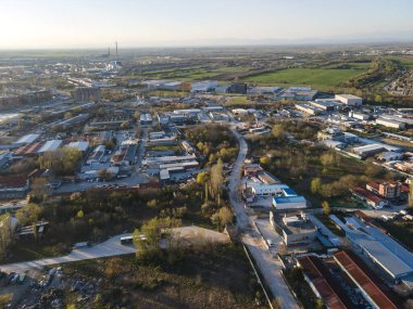 Bulgaristan 'ın Filibe kenti Maritsa nehri ve panoramasının şaşırtıcı hava manzarası