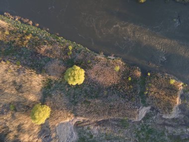 Bulgaristan 'ın Filibe kenti Maritsa nehri ve panoramasının şaşırtıcı hava manzarası