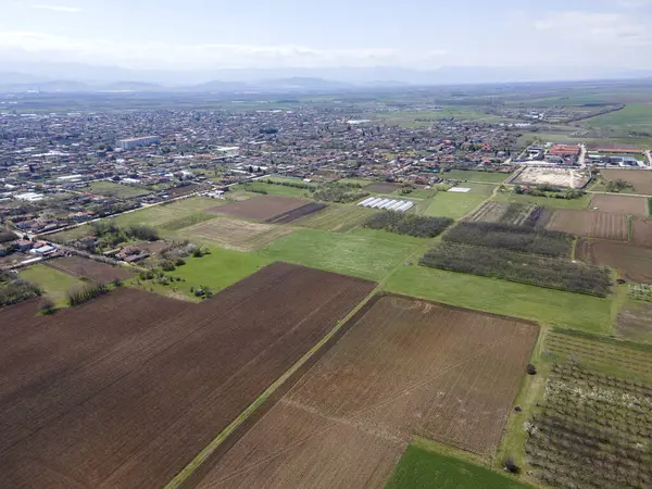 Bulgaristan 'ın Filibe Bölgesi' nin Tsalapitsa köyü yakınlarındaki Yukarı Trakya Ovası 'nın hava manzarası