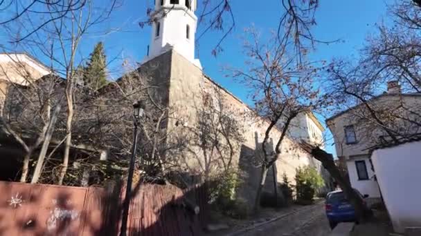 Plovdiv Βουλγαρια Δεκεμβριου 2023 Street Ninetenth Century Houses Architectural Historical — Αρχείο Βίντεο