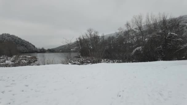 Zimowy Widok Jezioro Pancharevo Obwód Sofijski Bułgaria — Wideo stockowe