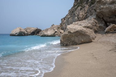Yunanistan, İyon Adaları, Lefkada 'daki Kathisma Sahili' nin inanılmaz manzarası