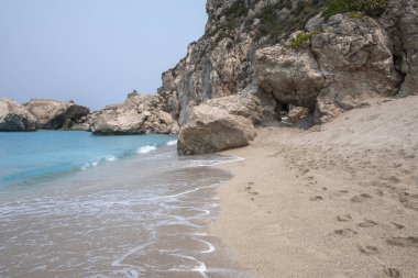 Yunanistan, İyon Adaları, Lefkada 'daki Kathisma Sahili' nin inanılmaz manzarası