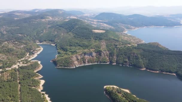 Amazing Aerial View Kardzhali Reservoir Arda River Meander Bulgarije — Stockvideo