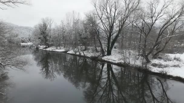 Zimowy Widok Rzekę Iskar Pobliżu Jeziora Pancharevo Obwód Sofijski Bułgaria — Wideo stockowe