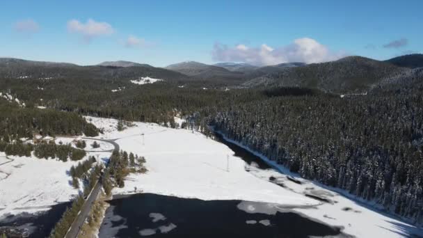 Aerial Winter View Beglika Reservoir Covered Ice Pazardzhik Region Bulgaria — Stock Video