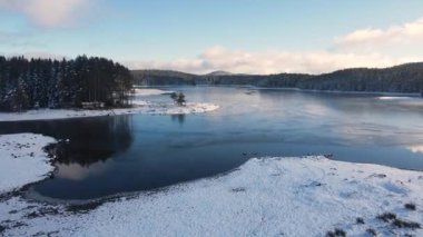 Aerial winter view of Shiroka polyana (Wide meadow) Reservoir, Pazardzhik Region, Bulgaria