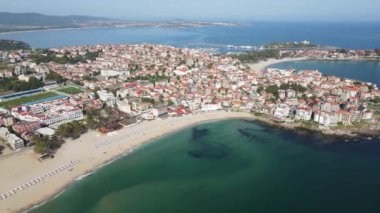 Bulgaristan 'ın Burgaz Bölgesi Sozopol ve Harmanite Plajı' nın hava manzarası