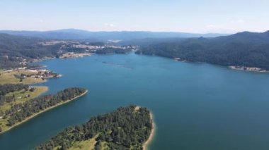 Aerial Summer view of Dospat Reservoir, Smolyan Region, Bulgaria