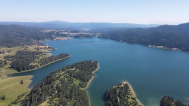 Aerial Summer view of Dospat Reservoir, Smolyan Region, Bulgaria