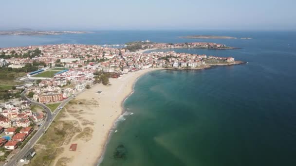 Letecký Pohled Město Sozopol Harmanite Beach Burgas Region Bulharsko — Stock video