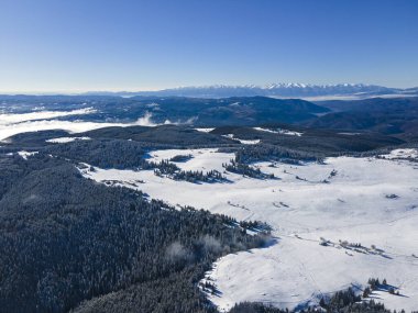 Amazing Aerial winter view of Rila mountain near Belmeken Dam, Bulgaria