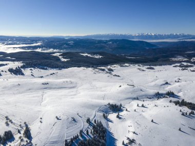 Amazing Aerial winter view of Rila mountain near Belmeken Dam, Bulgaria