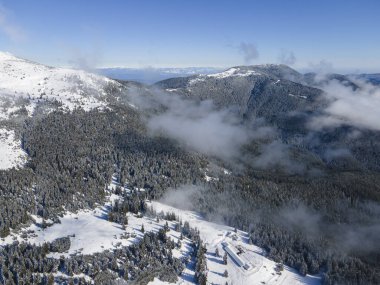 Amazing Aerial winter view of Rila mountain near Belmeken Dam, Bulgaria